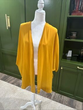 Adrienne Mustard Yellow Open Front Lightweight Kimono Cardigan